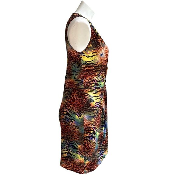 Joseph Ribkoff Multicolor Animal Print Sleeveless Faux Wrap Dress Belt Size 8 - Picture 4 of 10